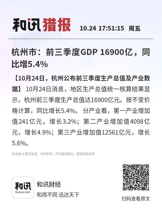 杭州市:前三季度GDP 16900亿<strong></p>
<p>飞乐音响股票</strong>,同比增5.4%